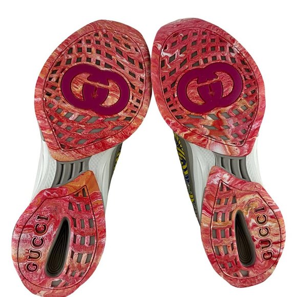 Gucci Men's Run Floral Sneakers Interlocking G Orange Monogram Blue Multi Sz 8 - Picture 12 of 12